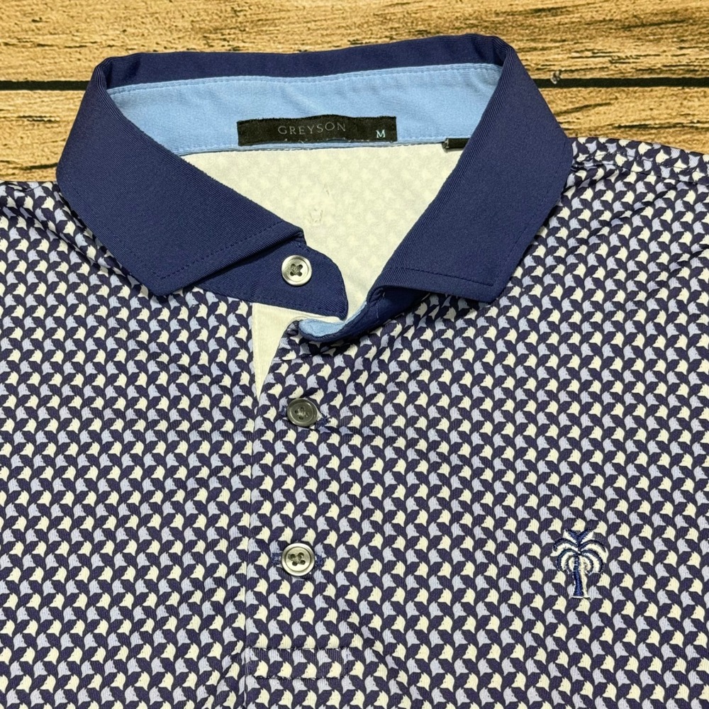 Greyson Polo Shirt Mens Medium Blue Old Palm Golf Club Florida Geometric Golf